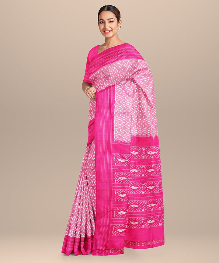 Pink handwoven silk pochampally ikat saree