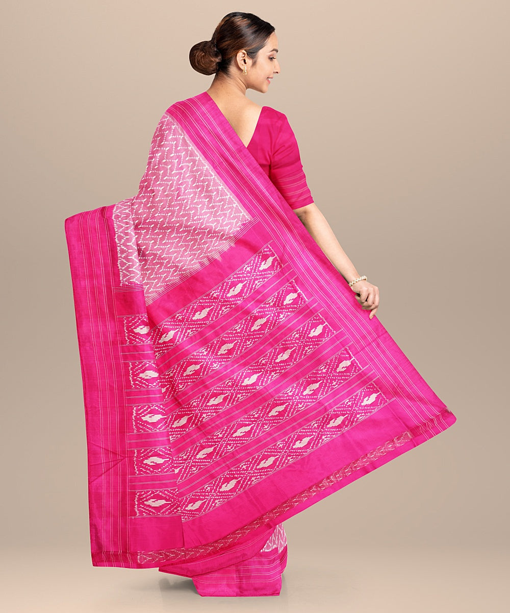 Pink handwoven silk pochampally ikat saree