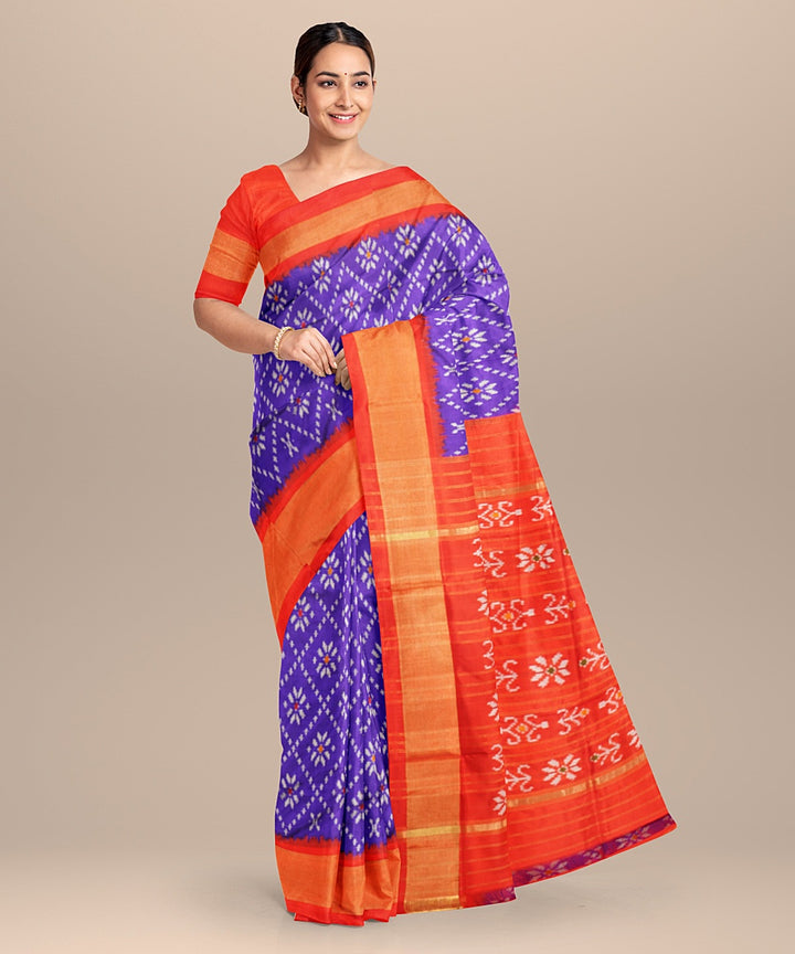 Blue pink handloom silk pochampally ikat saree