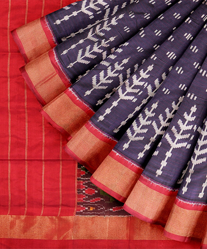 Black red handloom pochampally ikat silk saree