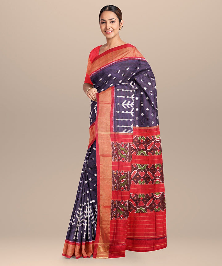 Black red handloom pochampally ikat silk saree