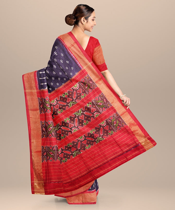 Black red handloom pochampally ikat silk saree