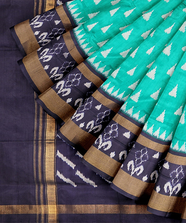 Sea green blue handwoven pochampally ikat silk saree