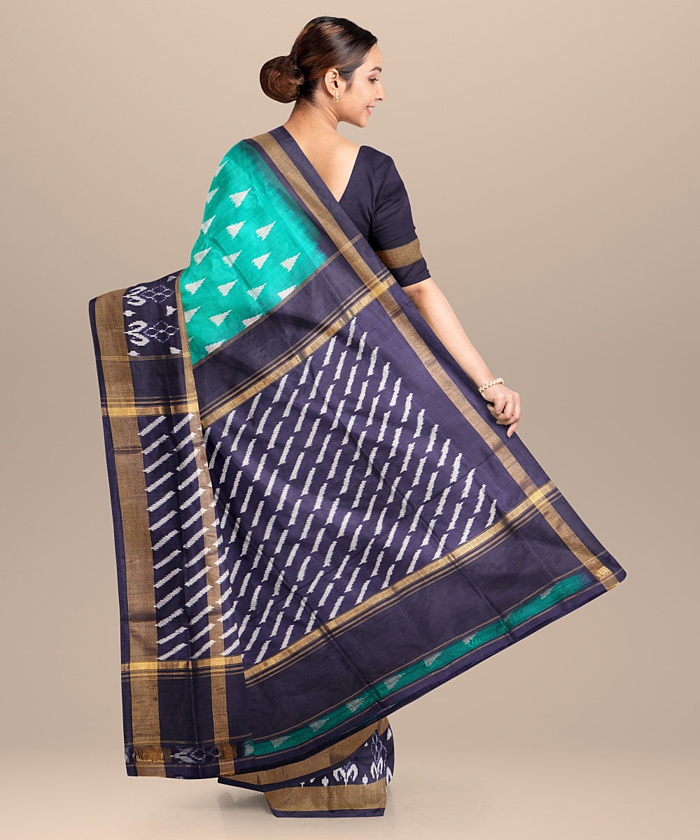 Sea green blue handwoven pochampally ikat silk saree