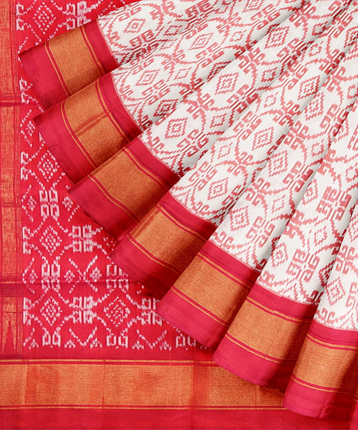 Offwhite red handwoven pochampally ikat silk saree