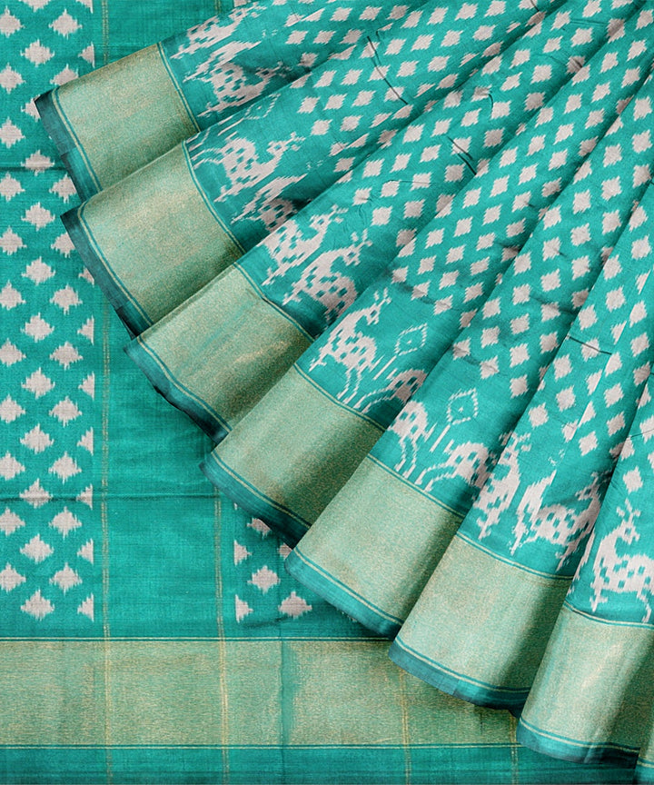 Sea green handwoven silk pochampally ikat saree