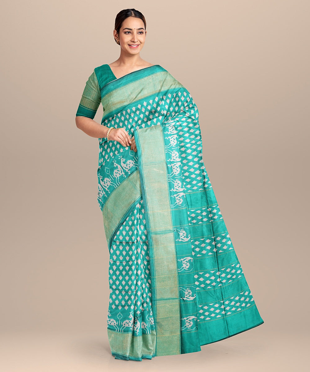 Sea green handwoven silk pochampally ikat saree