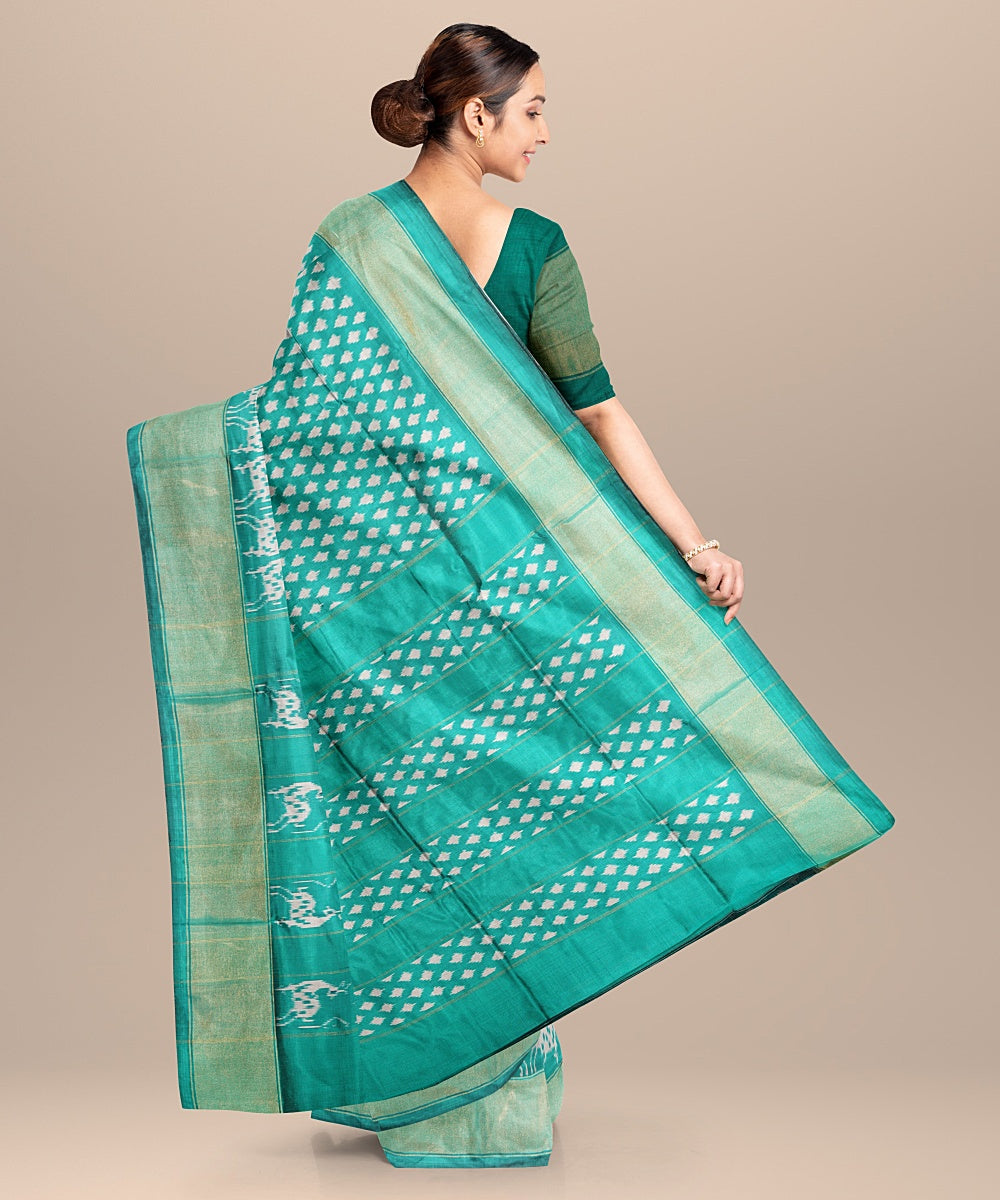 Sea green handwoven silk pochampally ikat saree