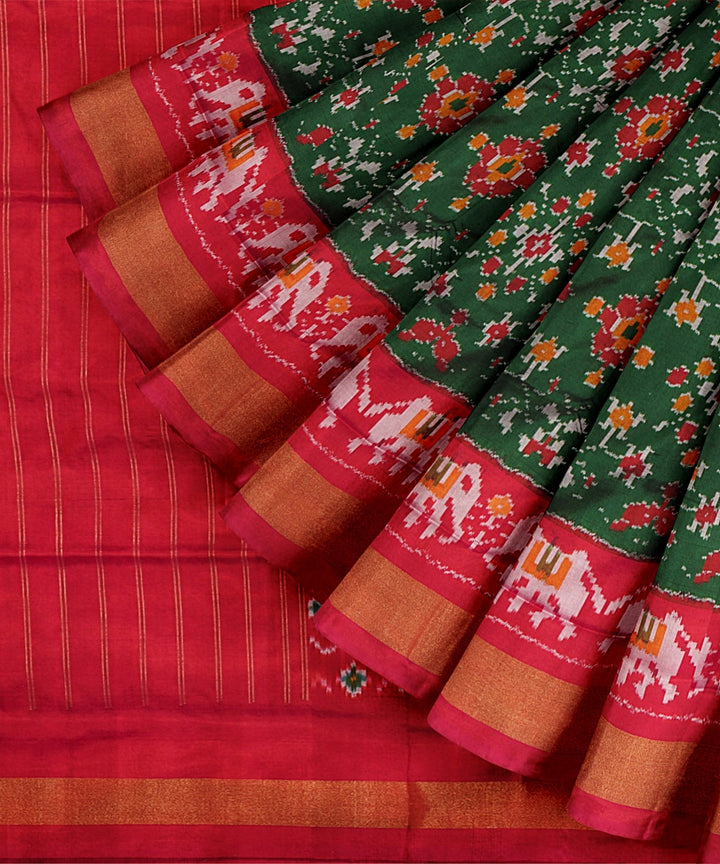 Green red silk handwoven pochampally ikat saree