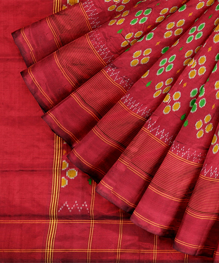 Brown handwoven pochampally ikat silk saree