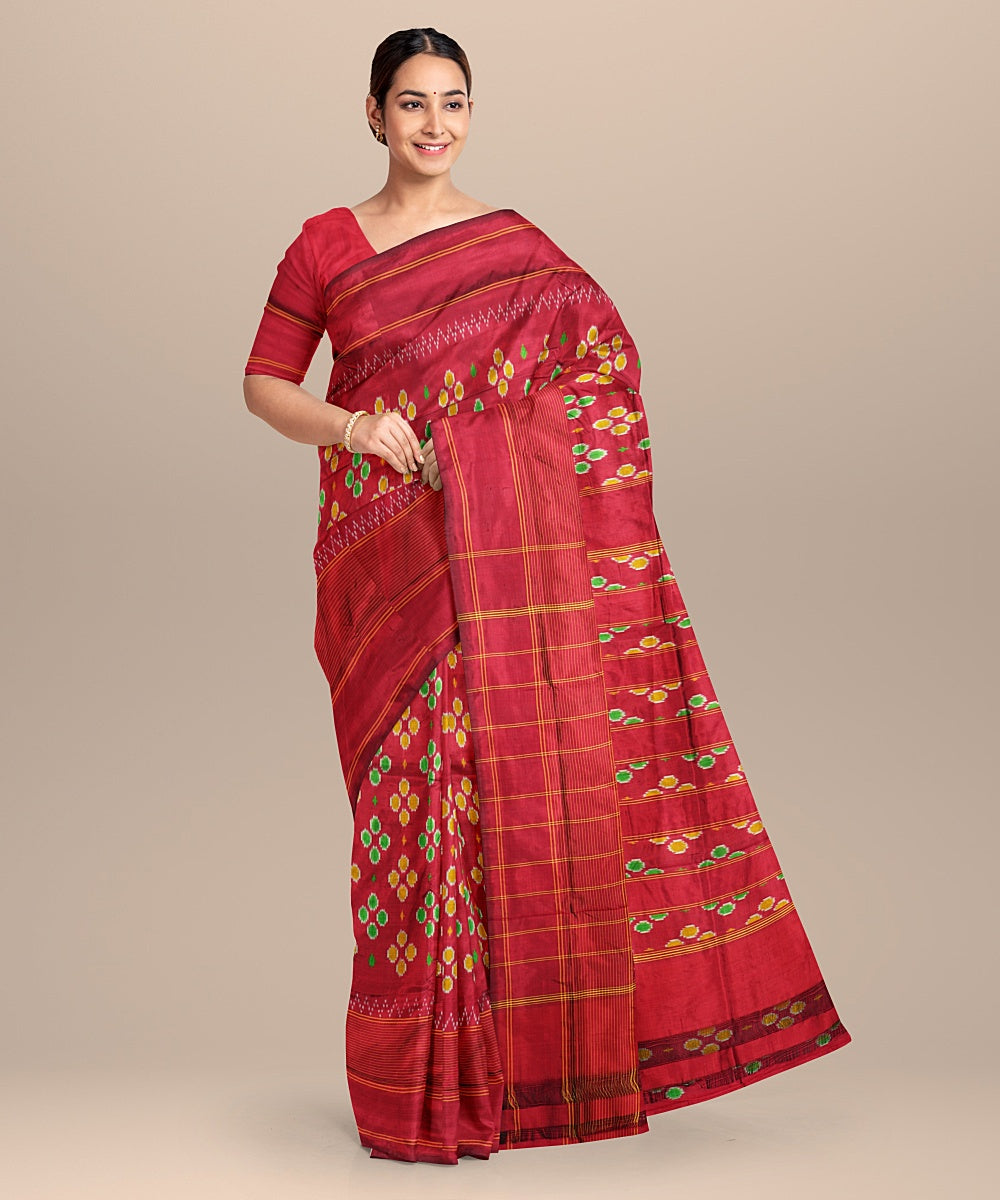 Brown handwoven pochampally ikat silk saree