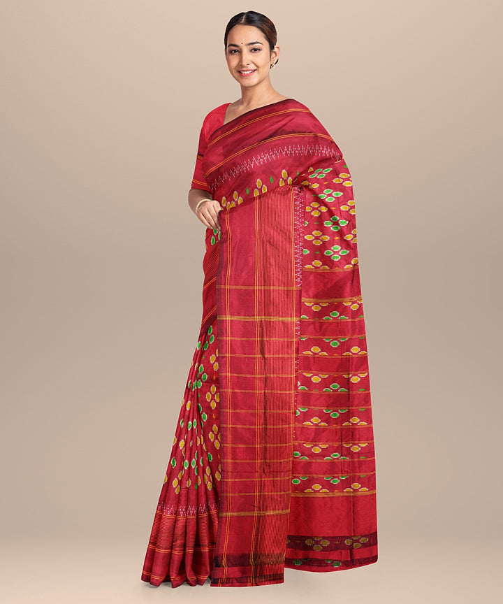 Brown handwoven pochampally ikat silk saree