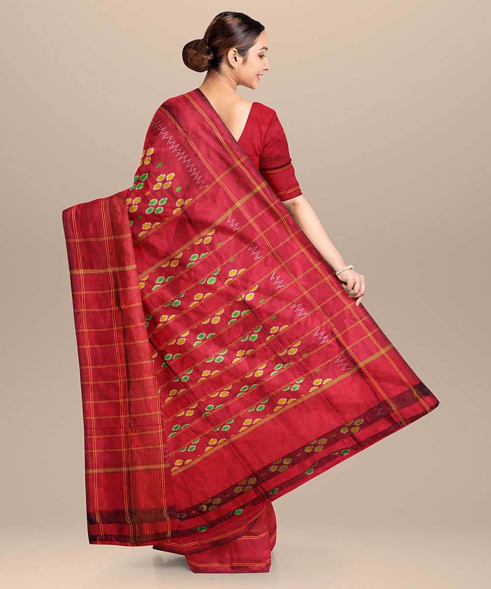 Brown handwoven pochampally ikat silk saree