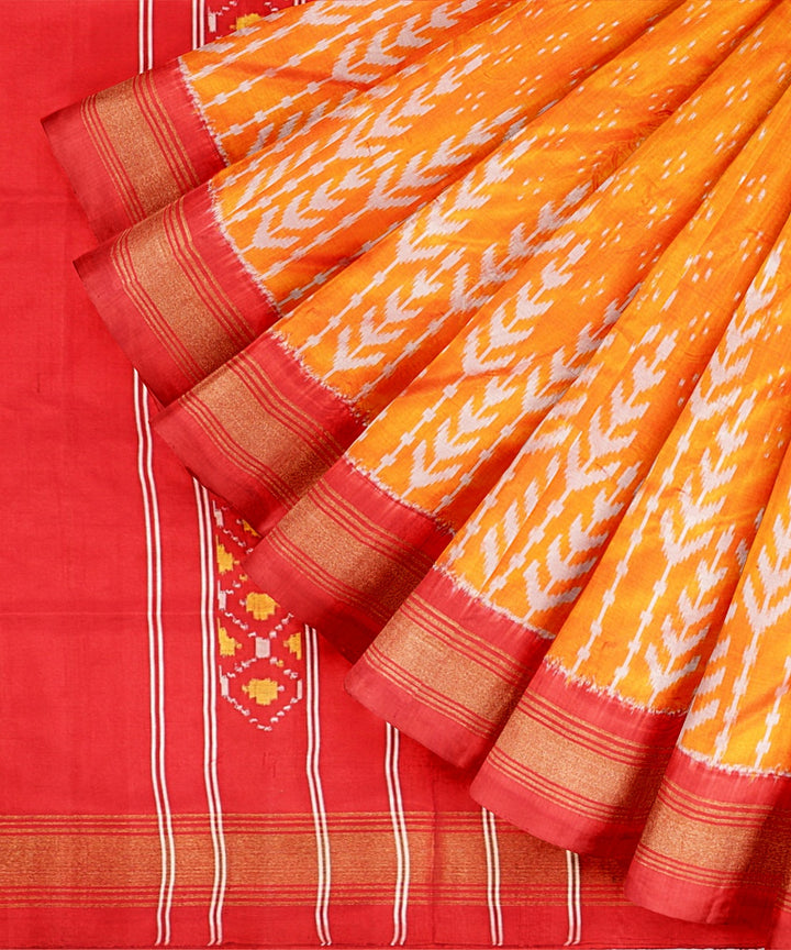 Yellow red handwoven pochampally ikat silk saree