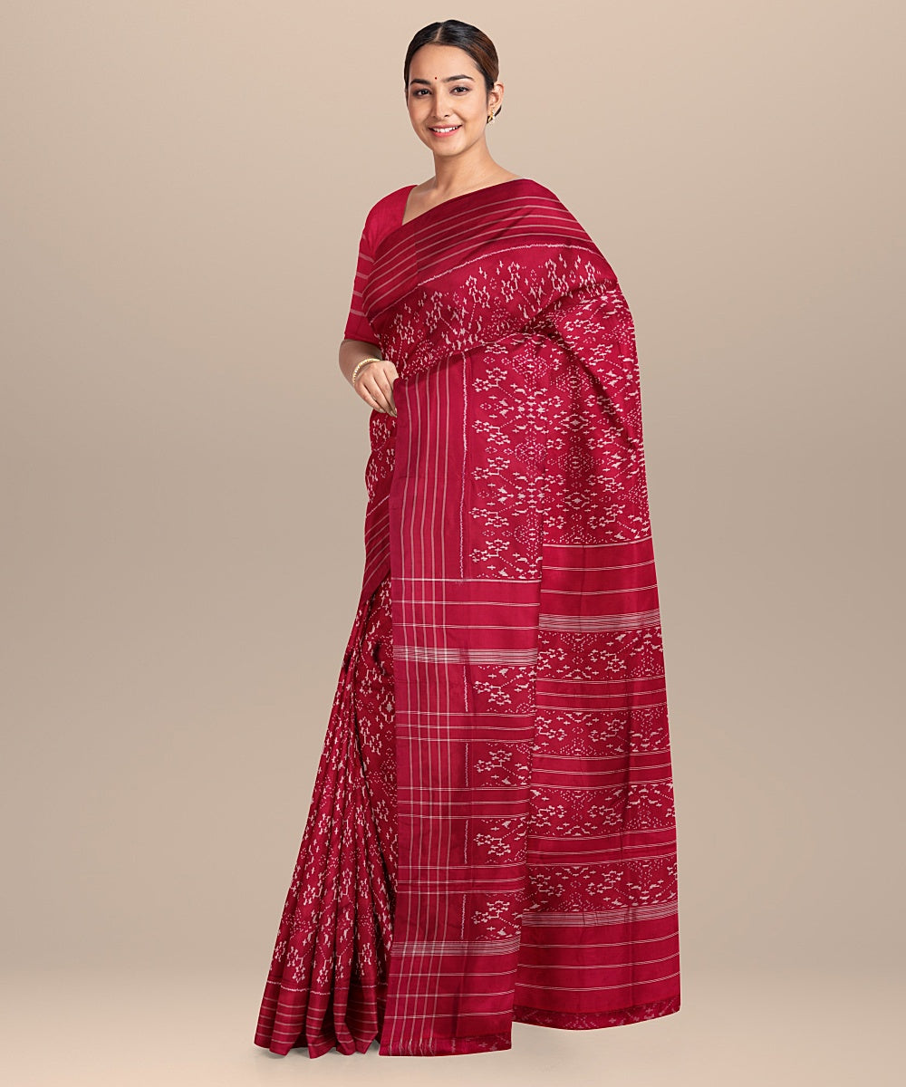 Red all over handwoven pochampally ikat silk saree