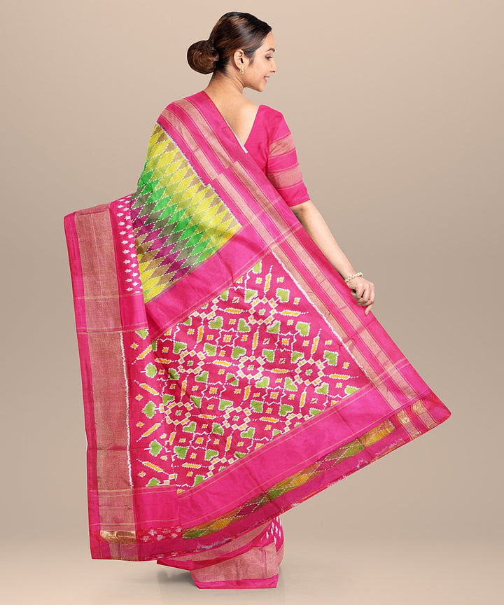 Multicolor pink handwoven pochampally ikat silk saree