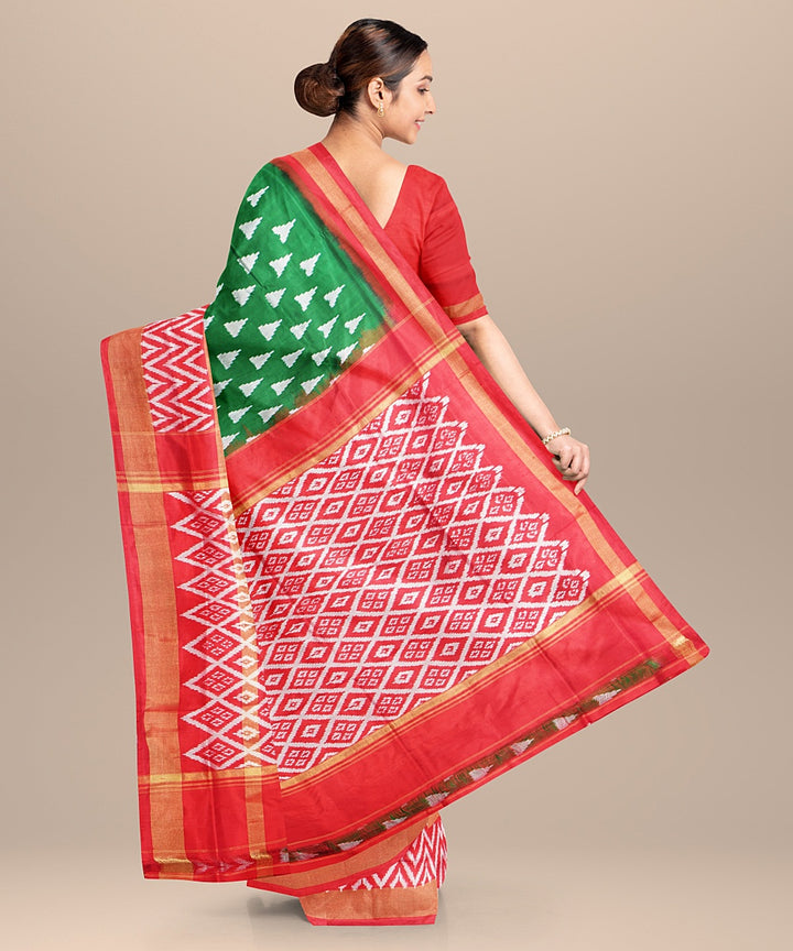 Green red handwoven silk pochampally ikat saree