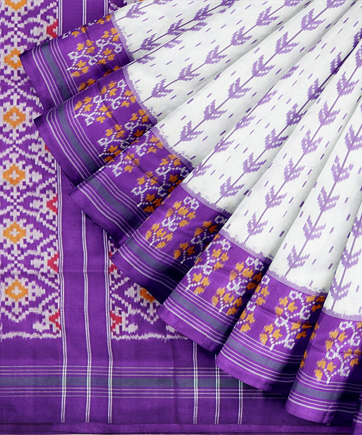 Offwhite purple handwoven pochampally ikat silk saree