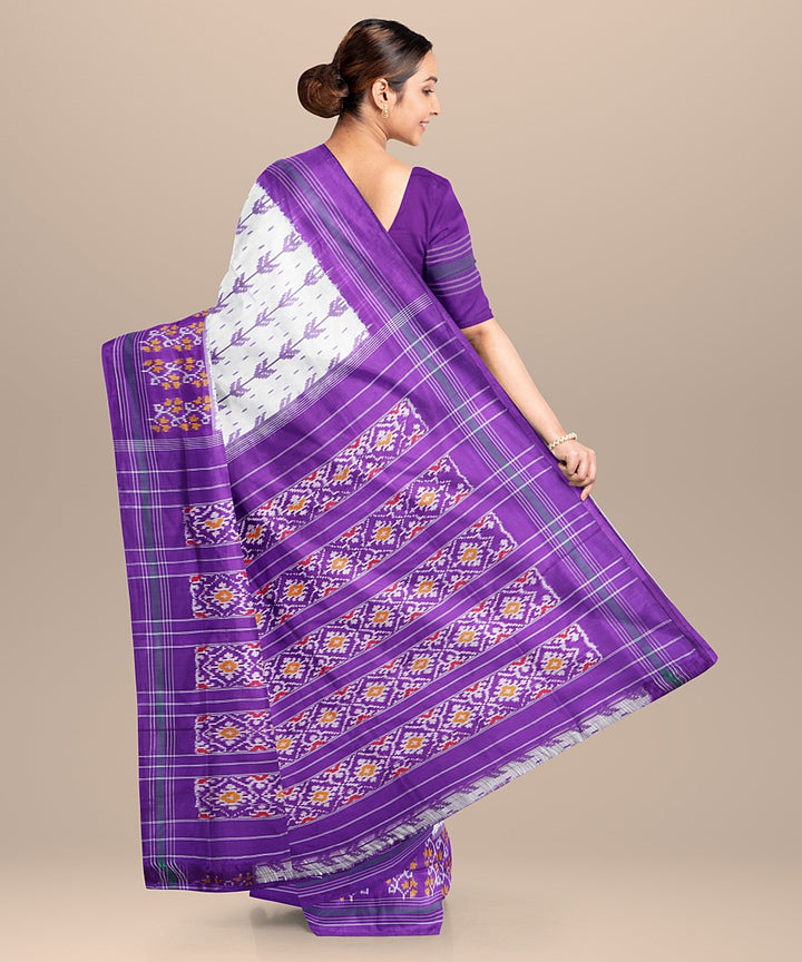 Offwhite purple handwoven pochampally ikat silk saree