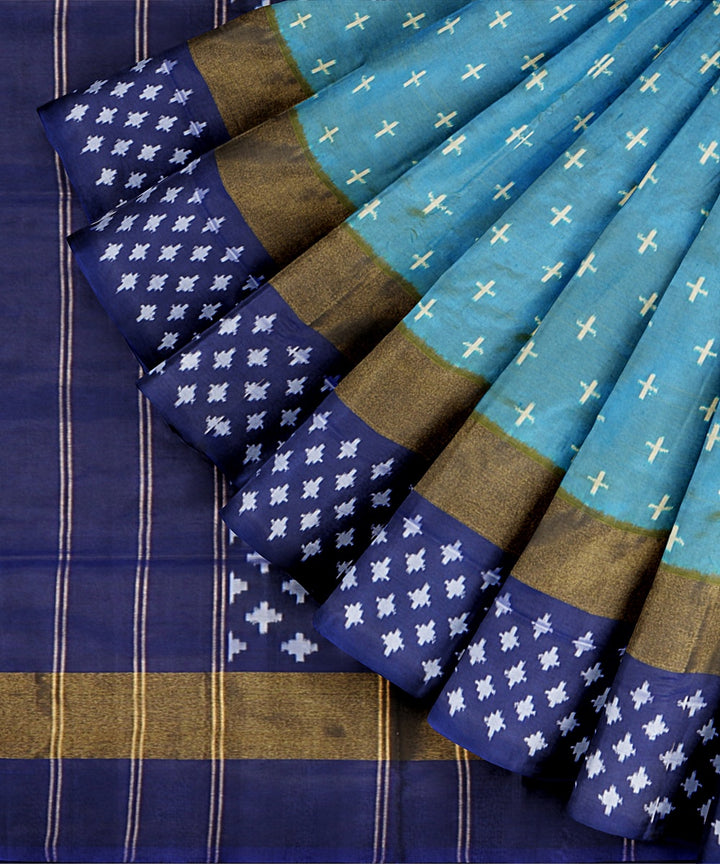 Sea green blue handwoven silk pochampally ikat saree