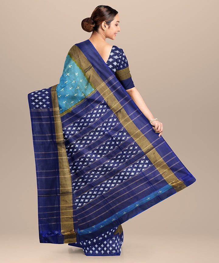 Sea green blue handwoven silk pochampally ikat saree