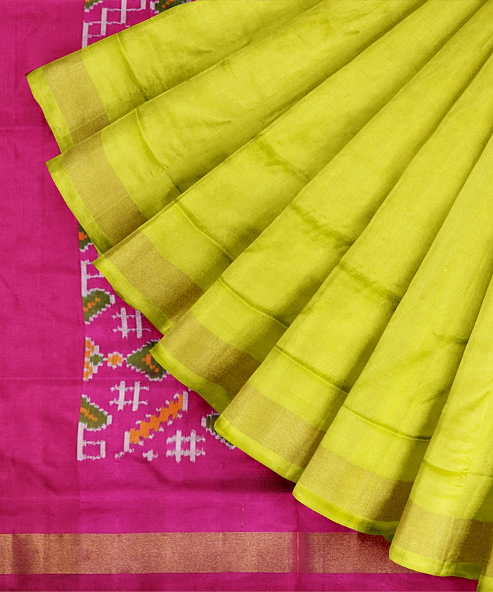 Yellow pink handloom pochampally ikat silk saree