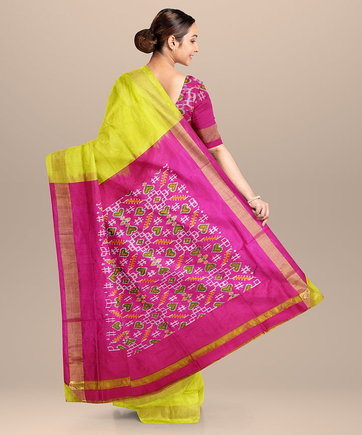 Yellow pink handloom pochampally ikat silk saree