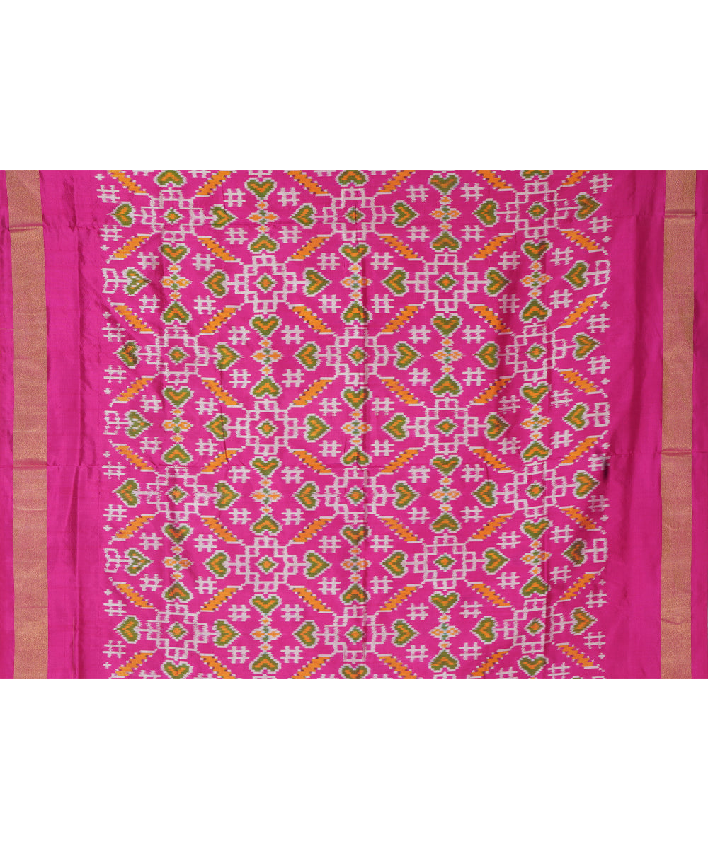 Yellow pink handloom pochampally ikat silk saree