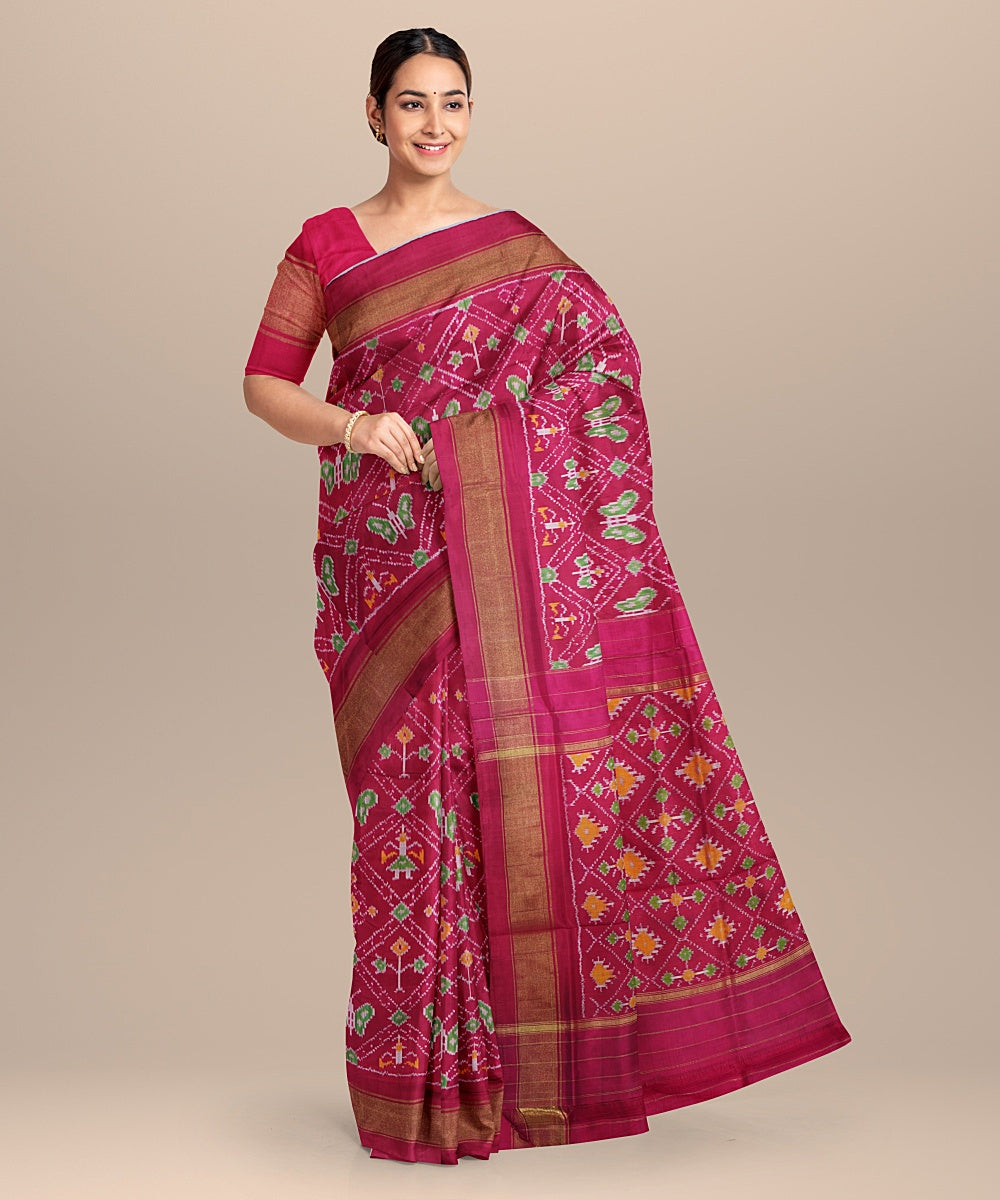 Pink allover handwoven pochampally ikat silk saree