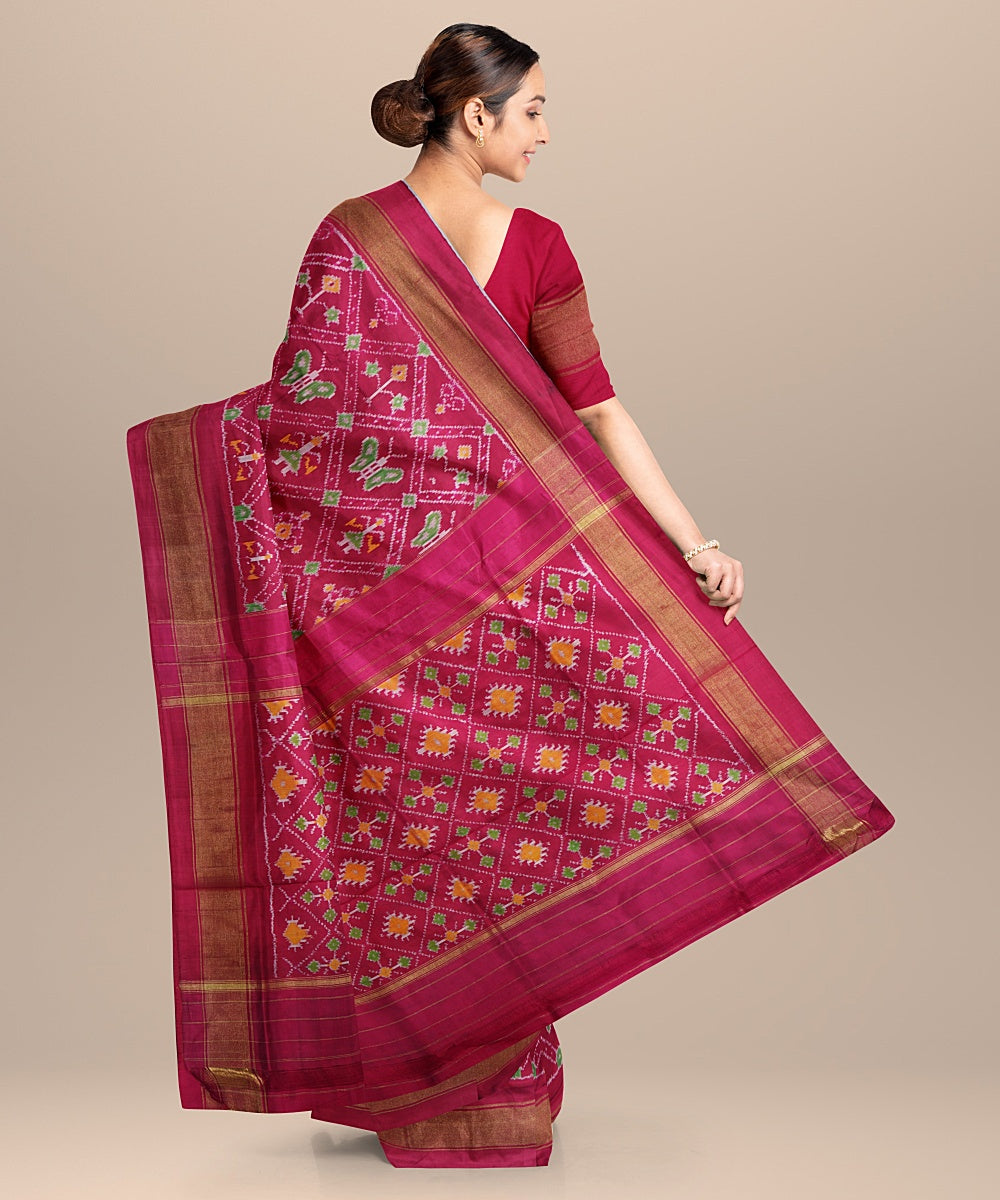 Pink allover handwoven pochampally ikat silk saree