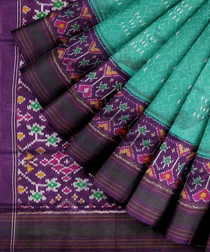 Seagreen purple handwoven pochampally ikat silk saree