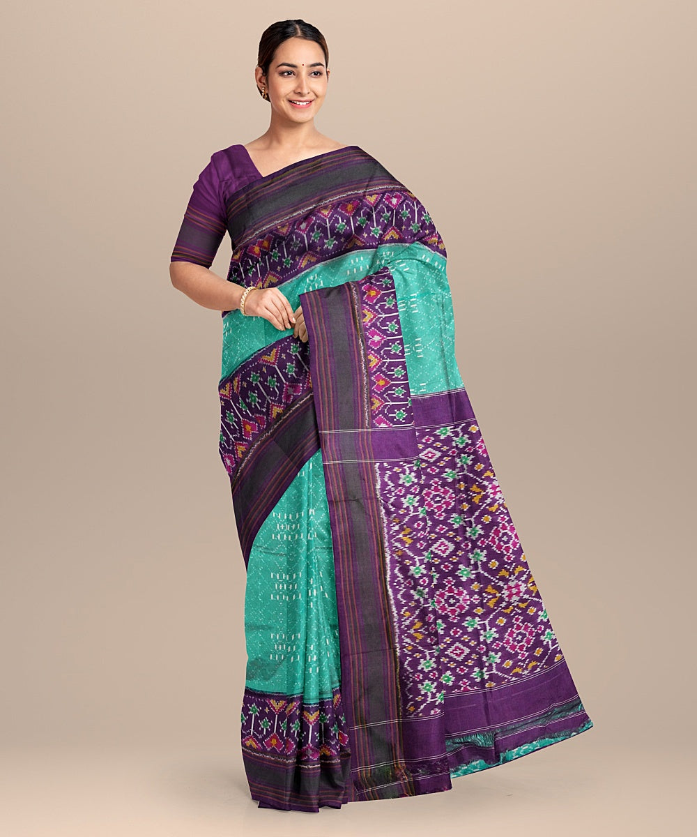 Seagreen purple handwoven pochampally ikat silk saree