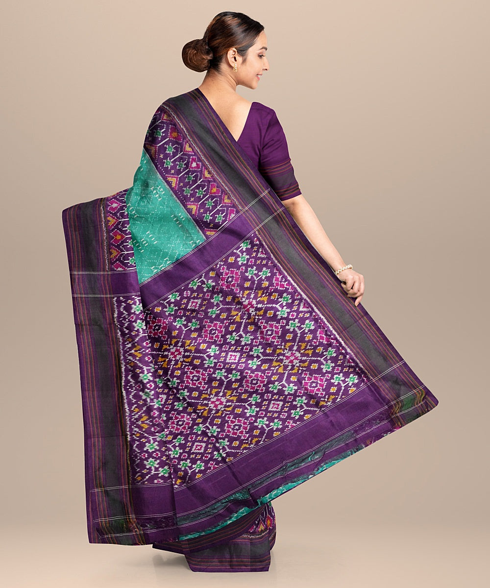 Seagreen purple handwoven pochampally ikat silk saree