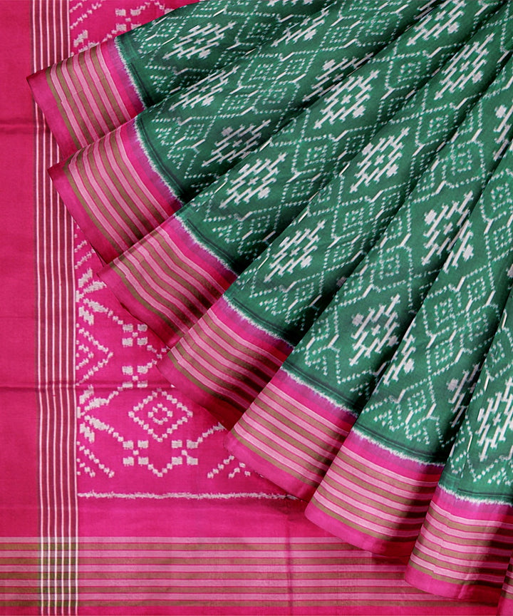 Light green pink handwoven pochampally ikat silk saree