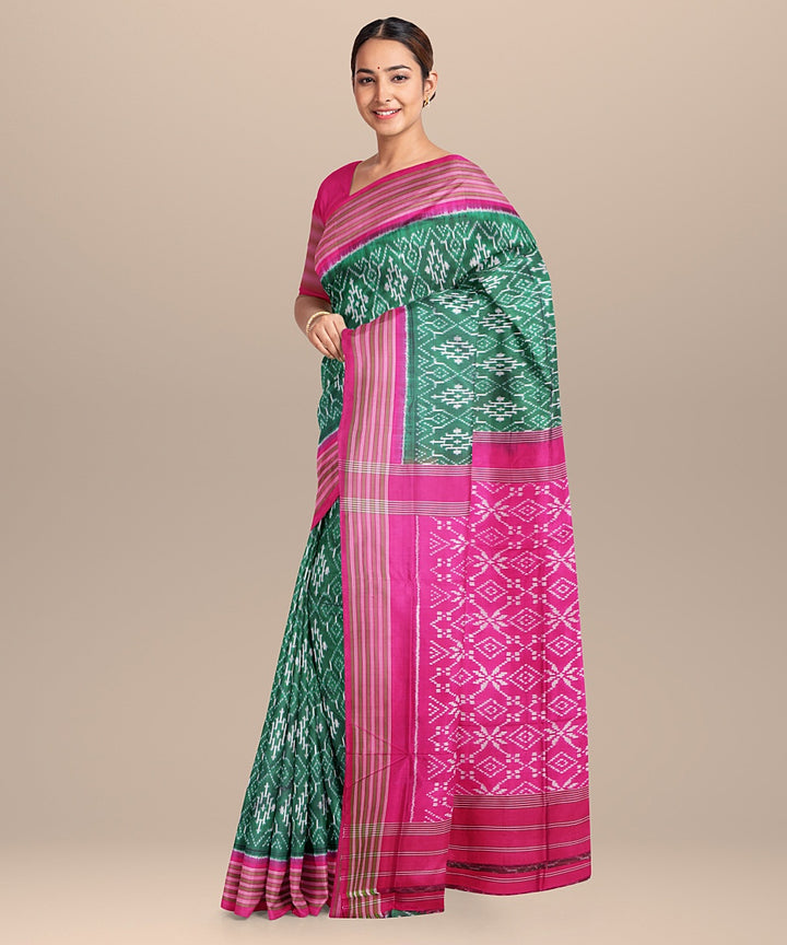 Light green pink handwoven pochampally ikat silk saree