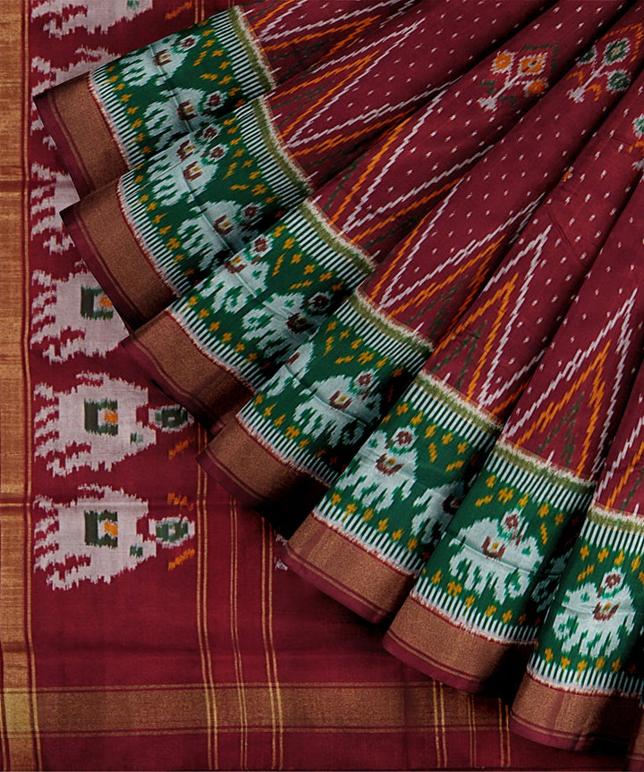 Maroon handwoven pochampally ikat silk saree