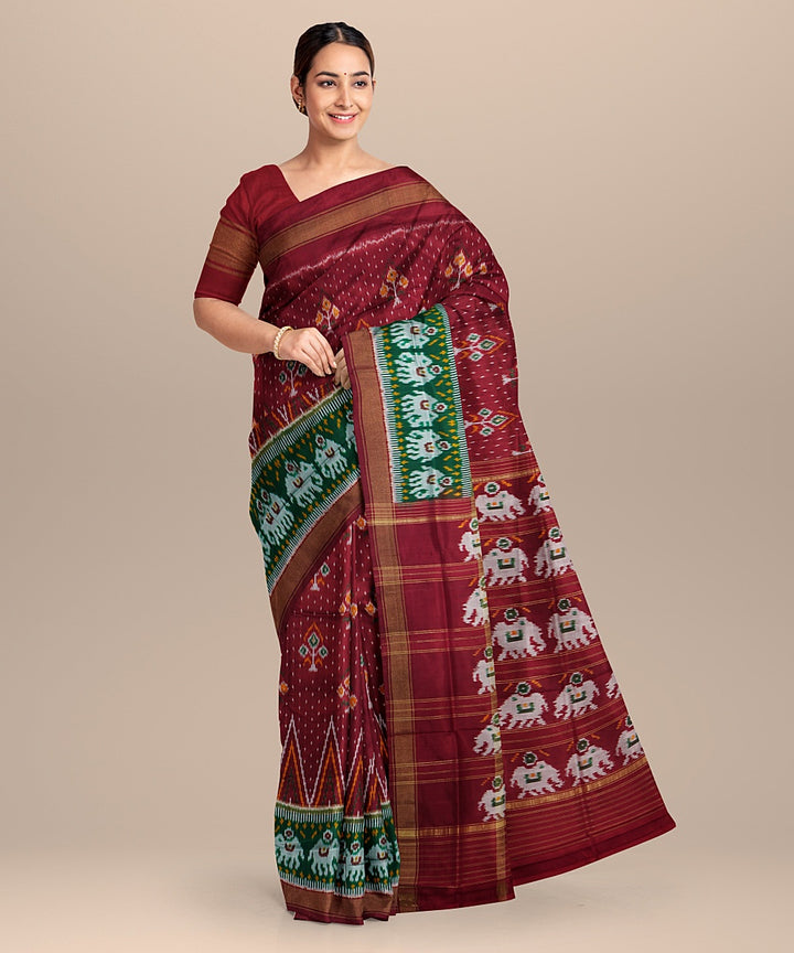 Maroon handwoven pochampally ikat silk saree