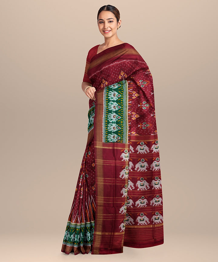 Maroon handwoven pochampally ikat silk saree