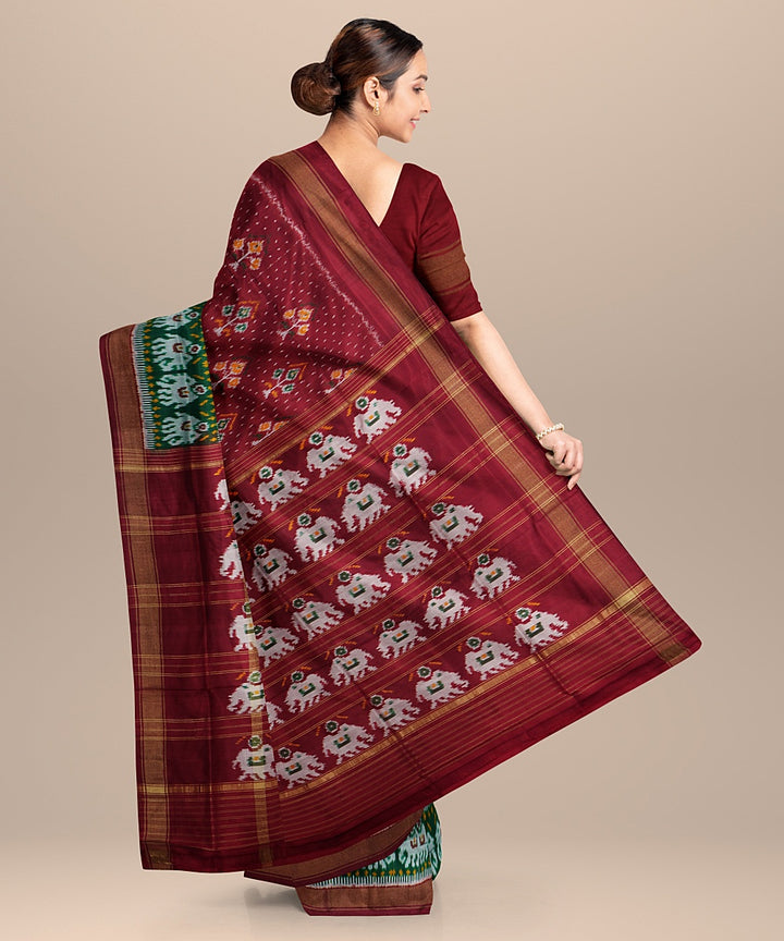 Maroon handwoven pochampally ikat silk saree