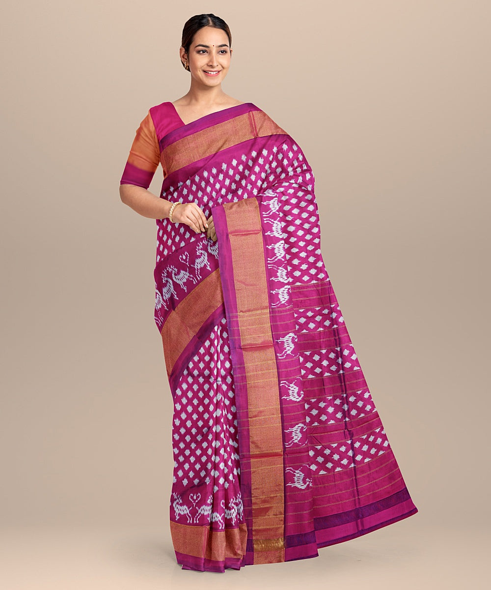 Pink all over handwoven pochampally ikat silk saree