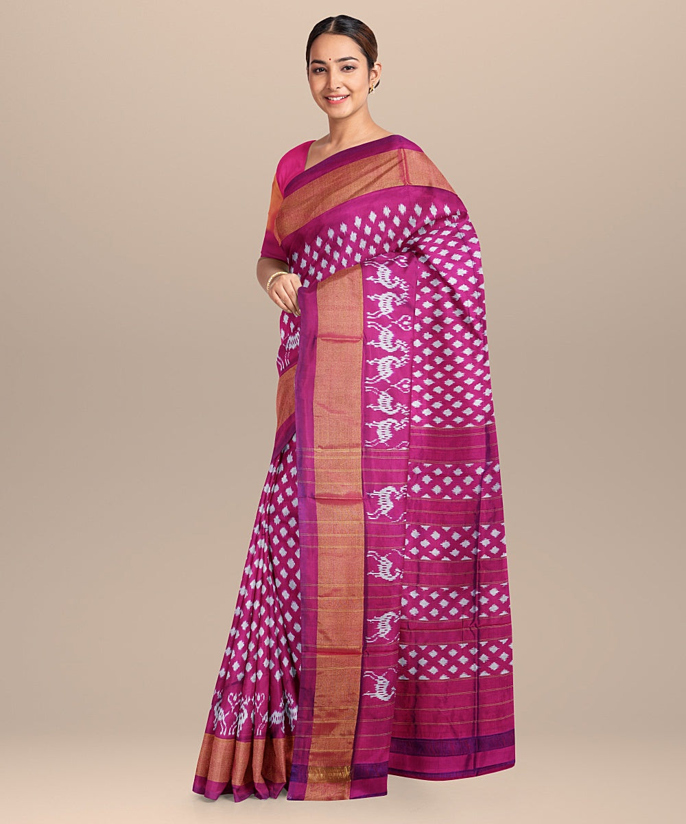 Pink all over handwoven pochampally ikat silk saree