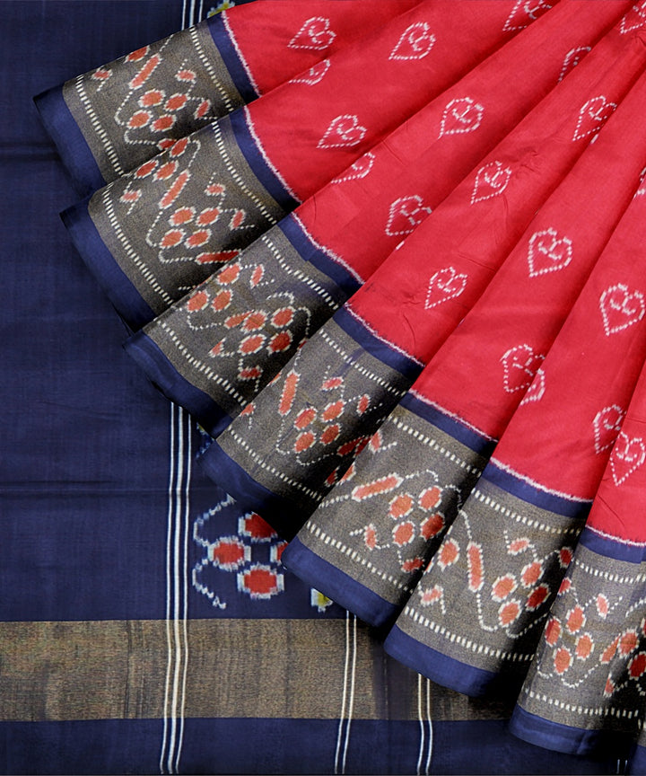 Red blue handloom pochampally ikat silk saree