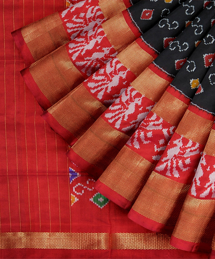 Black red handwoven pochampally silk saree