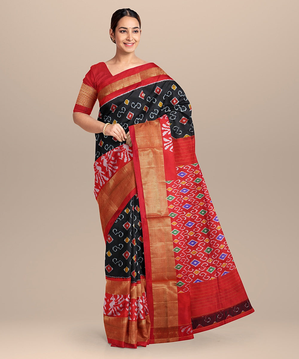 Black red handwoven pochampally silk saree