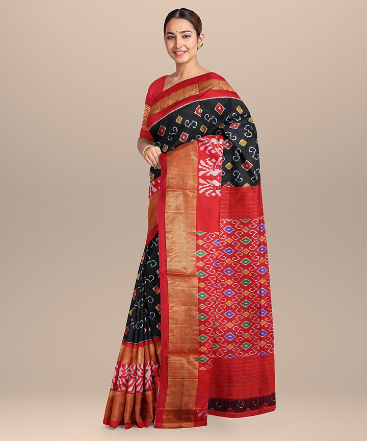 Black red handwoven pochampally silk saree