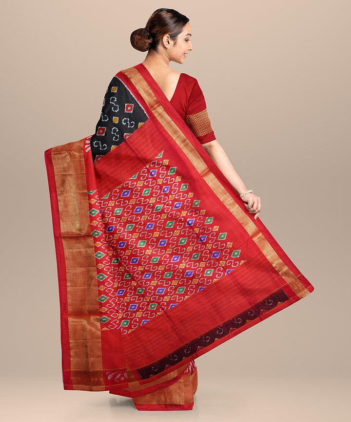 Black red handwoven pochampally silk saree