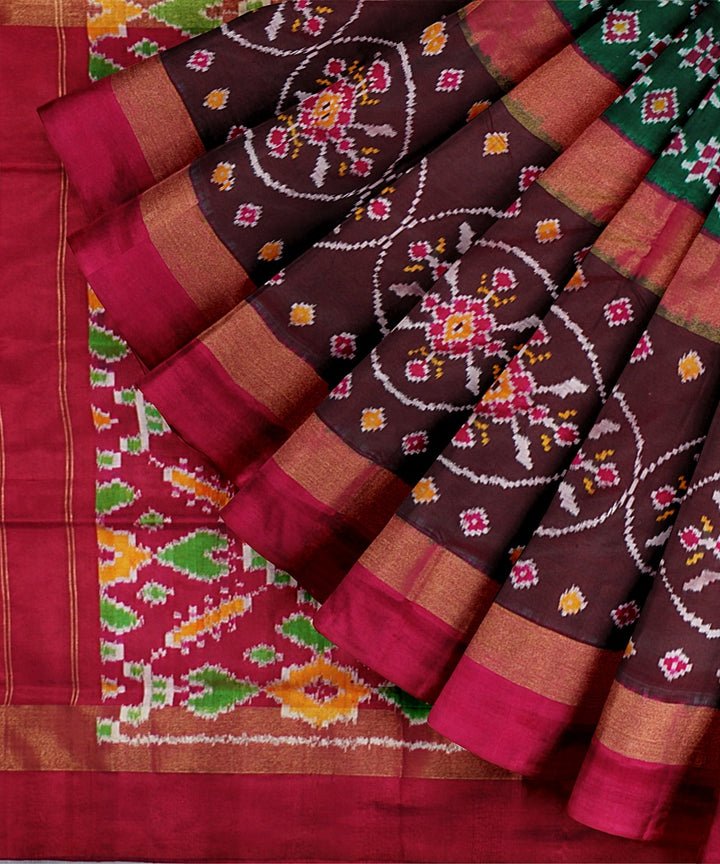 Green red handwoven pochampally ikat silk saree