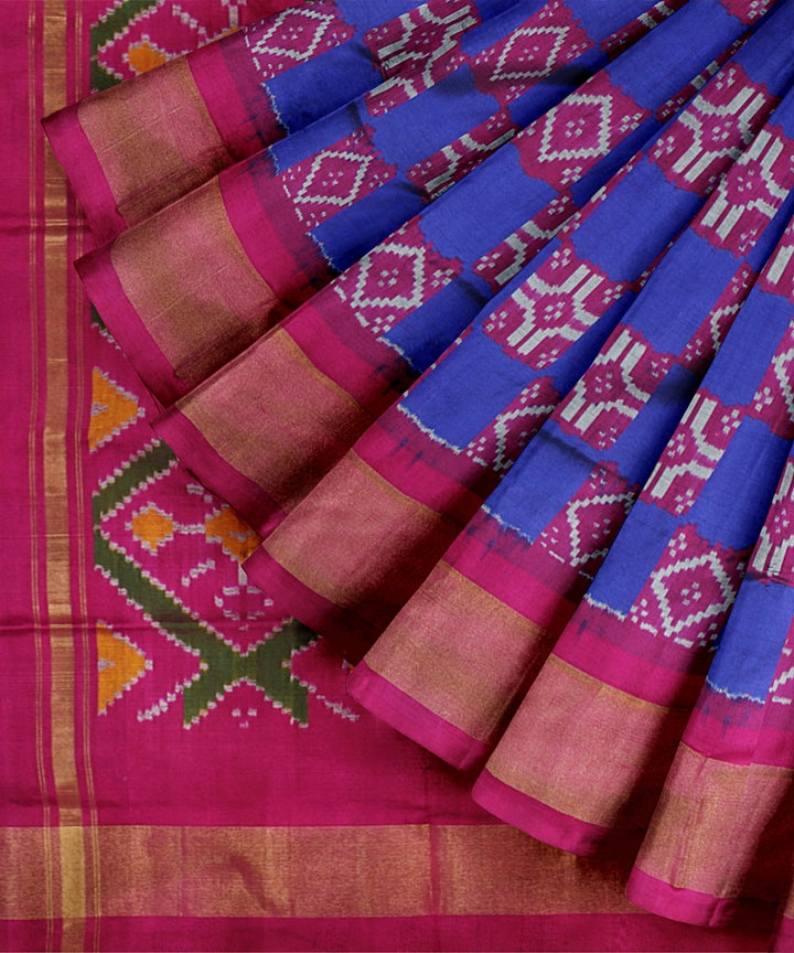 Blue pink silk pochampally ikat handloom saree