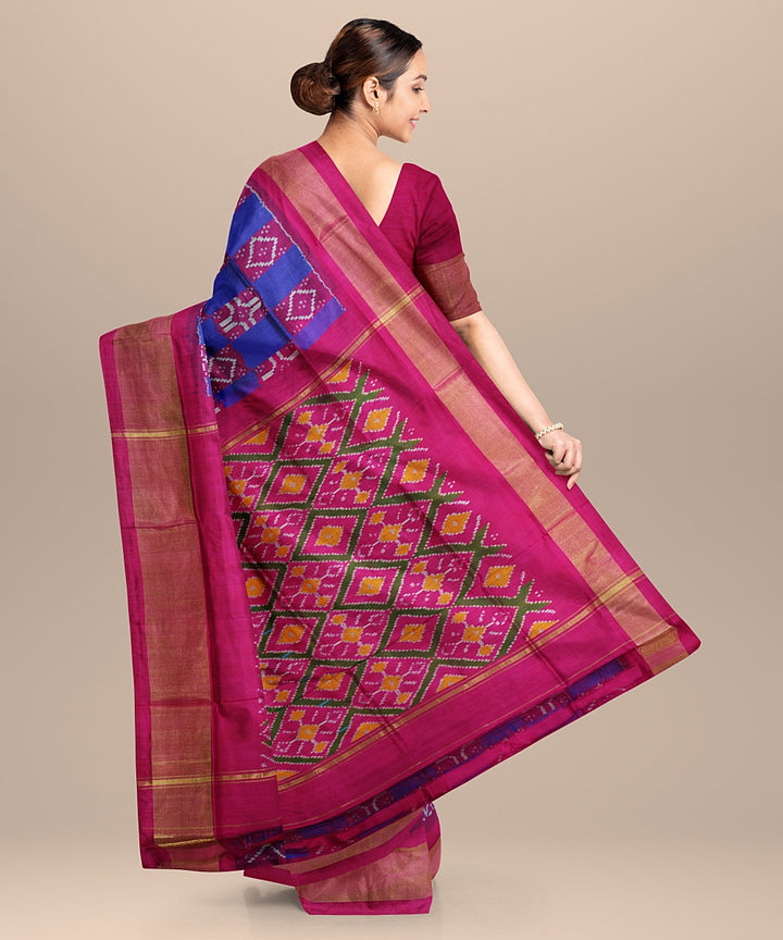 Blue pink silk pochampally ikat handloom saree