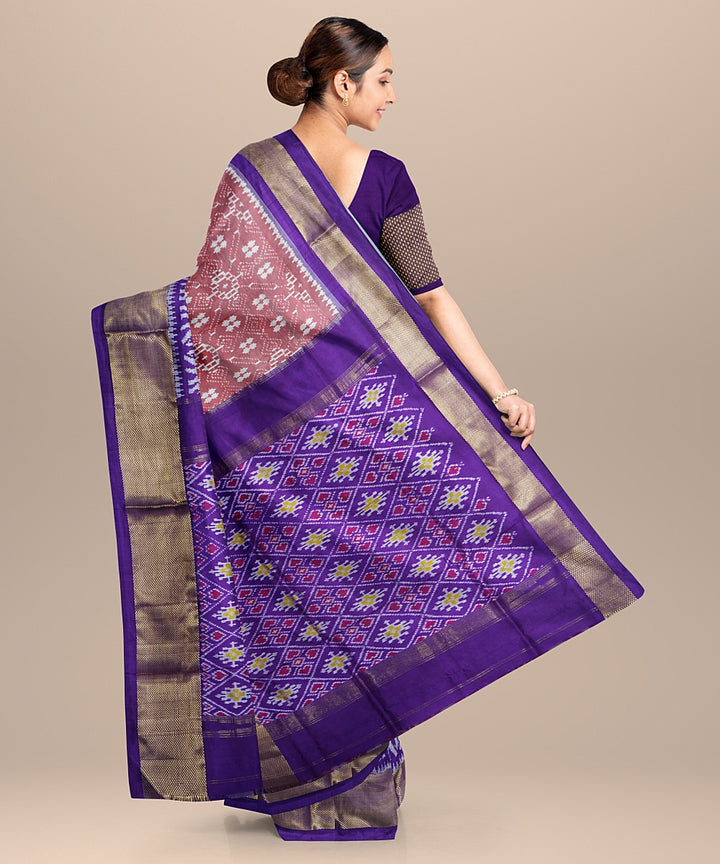 Peach purple handwoven pochampally ikat silk saree